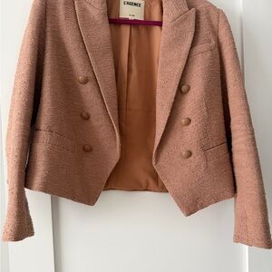 L'AGENCE Cropped Double-Breasted Blazer in Warm Rose